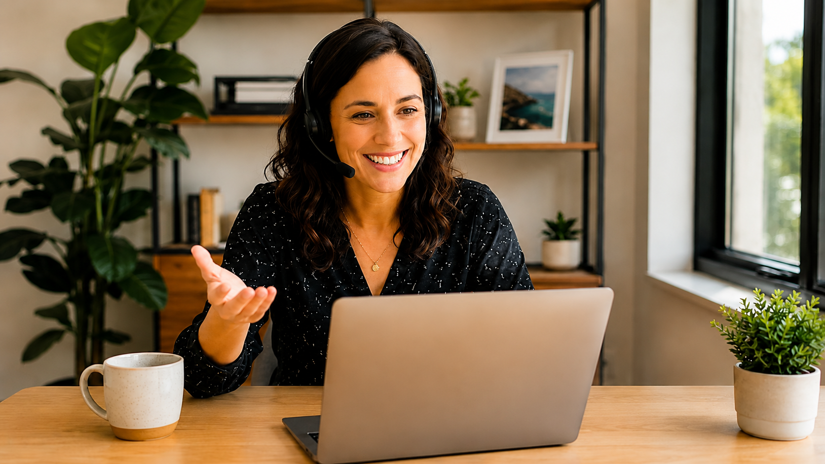 A woman business owner on a zoom with a client.